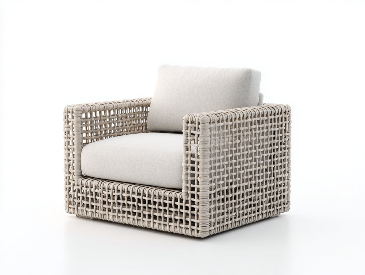 Poltrona da giardino - Corda-Tessuto - 88x84x76 cm - Beige-Avorio - Stile contemporaneo