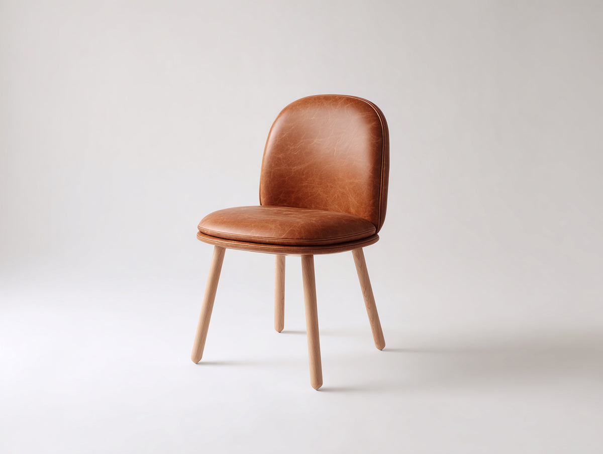 Sedia da pranzo - similpelle-legno - 50x55x84 cm - marrone cognac-legno naturale - stile rétro moderno