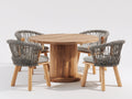 Set da pranzo da esterno - Legno-corda-tessuto - 130x130x76 cm - Naturale-Grigio-Grigio chiaro - Moderno