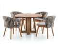 Set da pranzo da esterno - Legno-corda-tessuto - 125x125x75 cm - Naturale-Grigio tortora-Grigio chiaro - Moderno