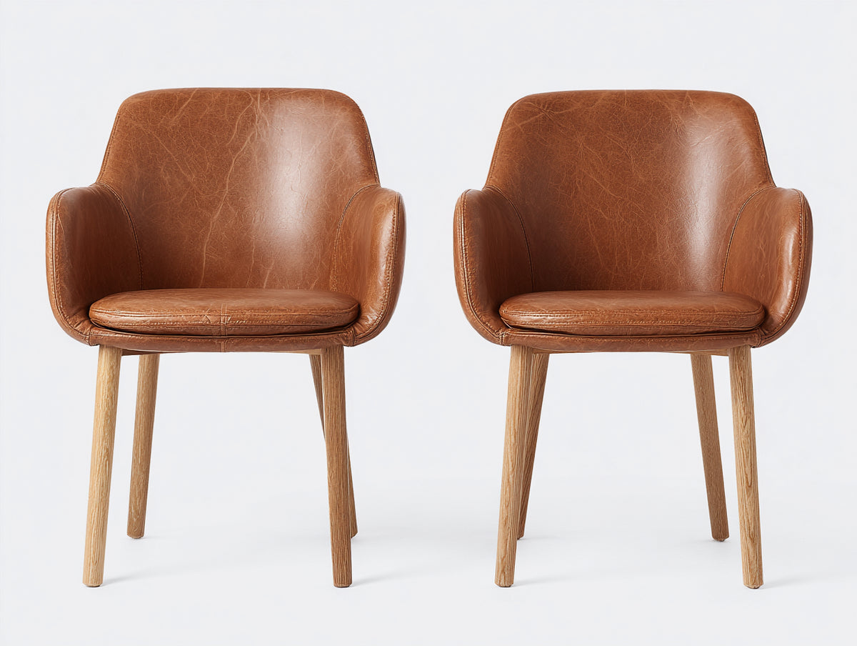 Sedia da pranzo - rivestimento effetto pelle-legno - 61x59x82 cm - marrone cognac-legno naturale - stile vintage moderno