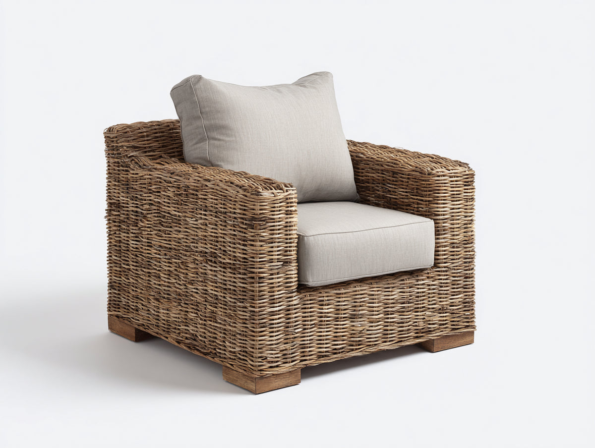 Poltrona da giardino - Rattan-Tessuto - 93x87x81 cm - Marrone-Tortora - Stile naturale