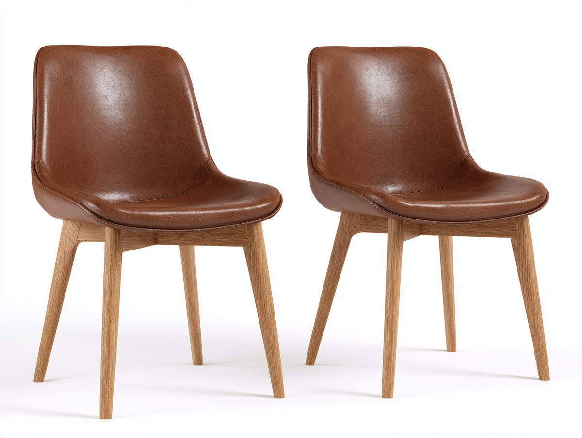 Sedia da pranzo - rivestimento effetto pelle-legno - 52x56x85 cm - marrone cognac-legno naturale - stile moderno retrò