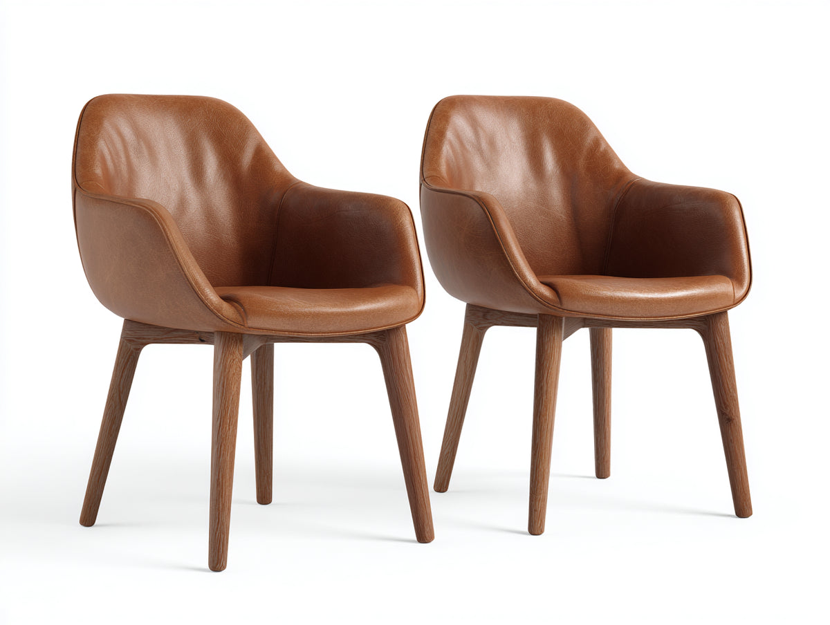 Sedia da pranzo - similpelle-legno - 62x60x80 cm - marrone cognac-legno naturale - stile contemporaneo