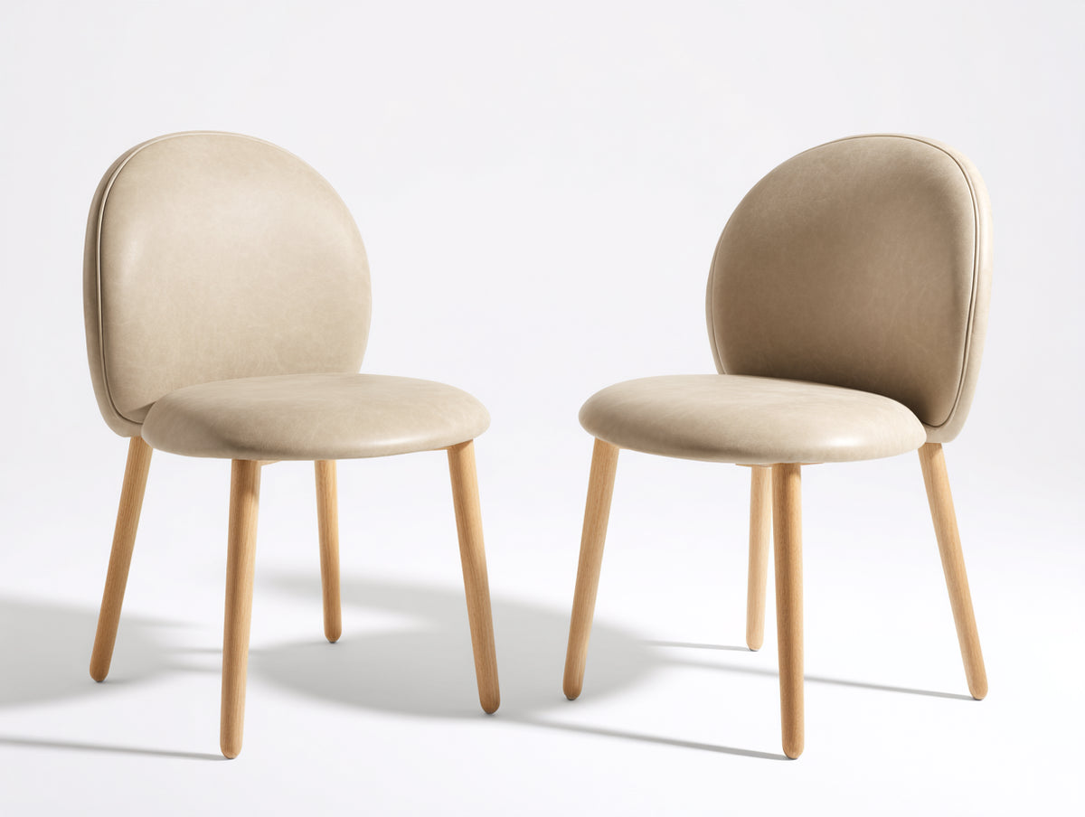 Sedia da pranzo - rivestimento effetto pelle-legno - 52x55x83 cm - beige-legno naturale - stile contemporaneo