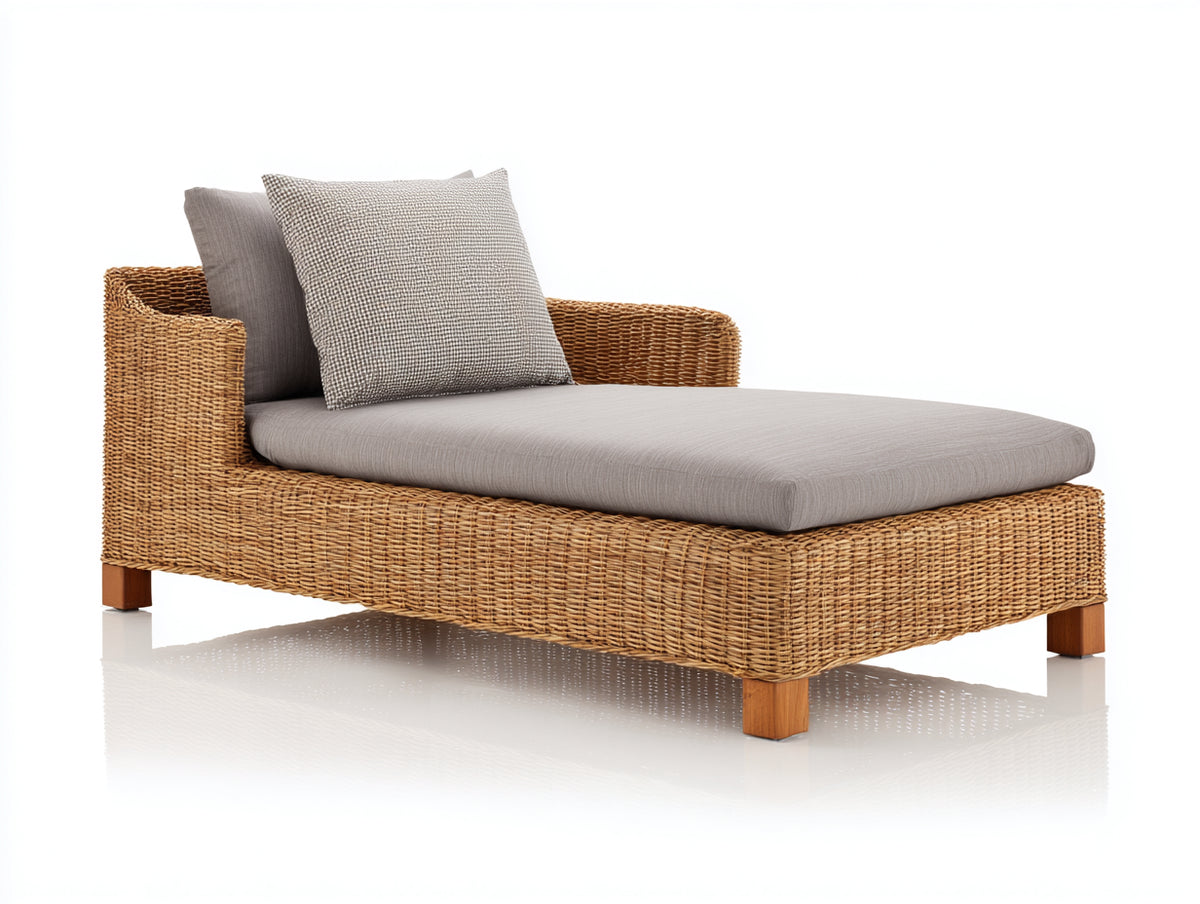 Lettino prendisole - Rattan-Tessuto-Legno - 198x92x78 cm - Naturale-Grigio tortora - Stile contemporaneo