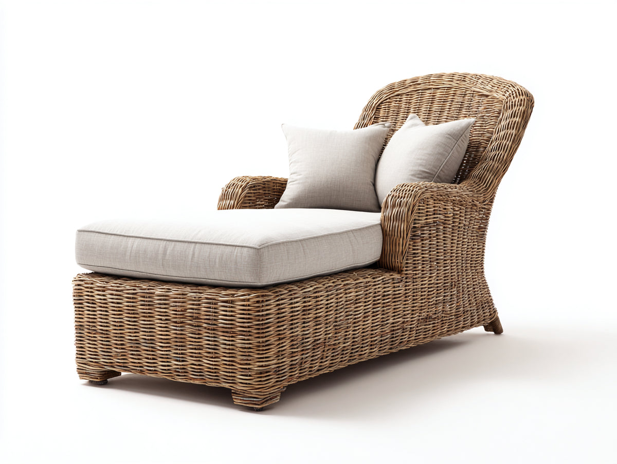 Lettino prendisole - Rattan-Tessuto - 188x86x91 cm - Naturale-Crema - Stile naturale