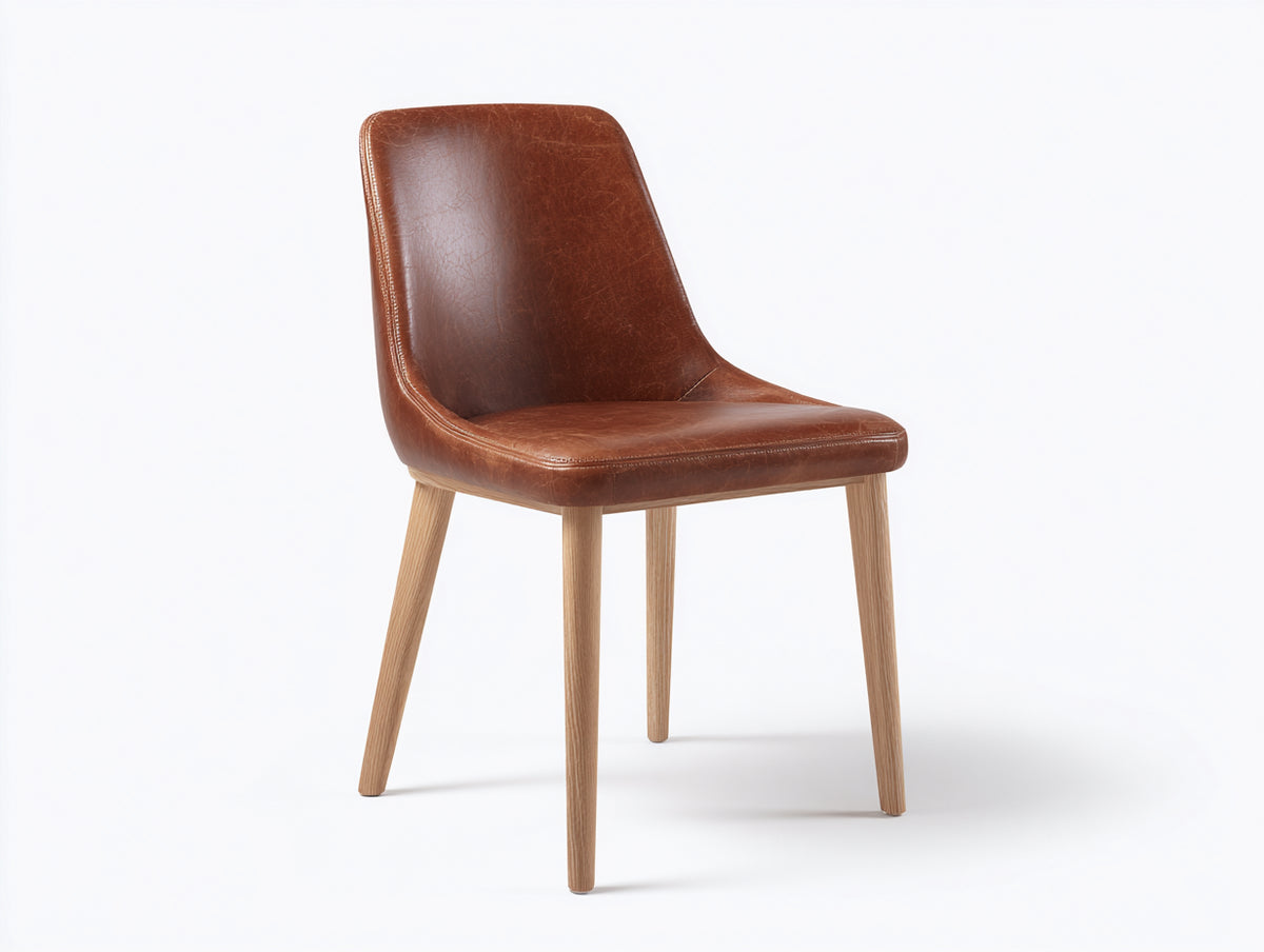 Sedia da pranzo - similpelle-legno - 54x52x86 cm - marrone cognac-legno naturale - stile vintage