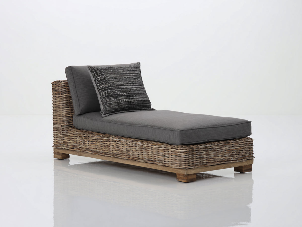 Lettino prendisole - Rattan-Tessuto-Legno - 194x85x73 cm - Tortora-Grigio antracite - Stile contemporaneo