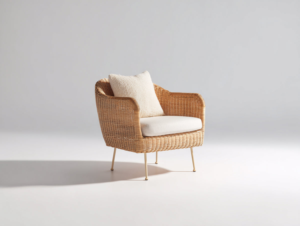 Poltrona da giardino - Rattan-Tessuto-Metallo - 78x80x85 cm - Miele-Avorio - Stile mediterraneo