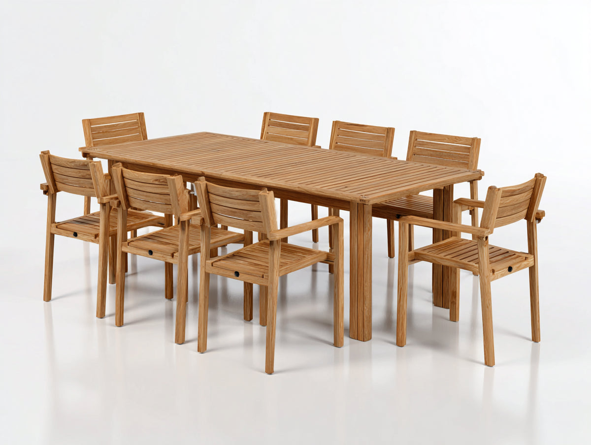 Set da pranzo da esterno - Legno - 220x100x75 cm - Naturale - Moderno