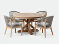 Set da pranzo da esterno - Legno-corda-tessuto - 120x120x76 cm - Naturale-Grigio-Grigio chiaro - Moderno