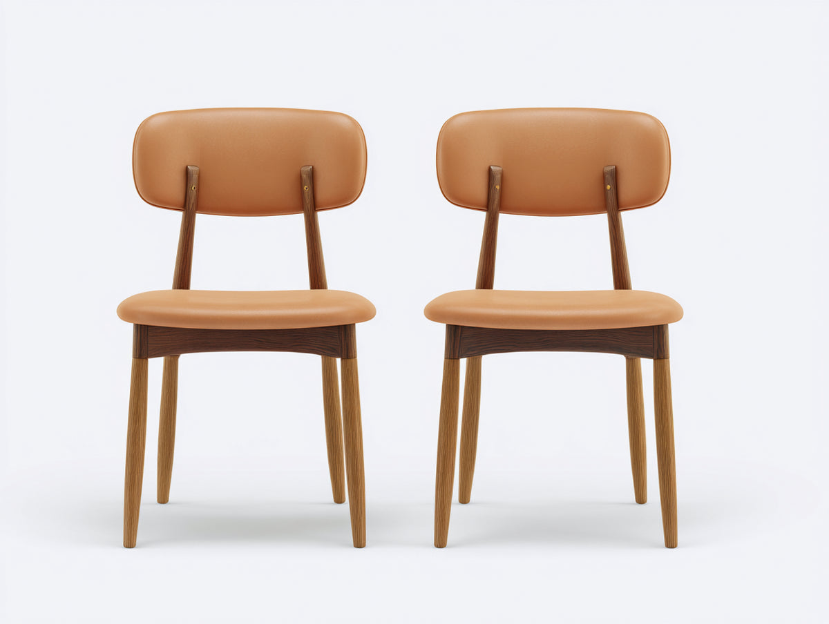 Sedia da pranzo - similpelle-legno - 50x54x80 cm - cammello-legno naturale - stile rétro
