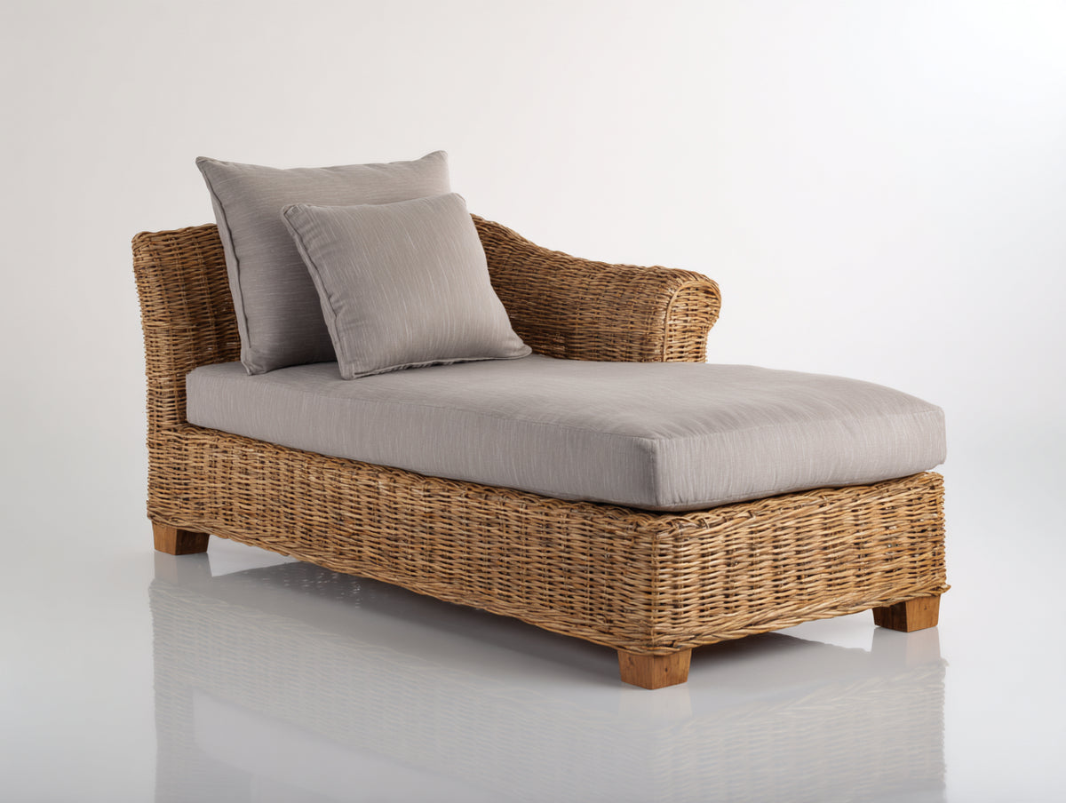 Lettino prendisole - Rattan-Tessuto-Legno - 195x90x82 cm - Miele-Tortora - Stile naturale