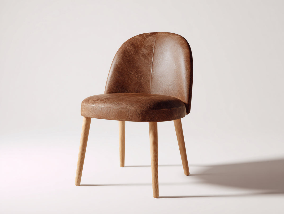 Sedia da pranzo - similpelle-legno - 53x56x84 cm - marrone cognac-legno naturale - stile rétro moderno