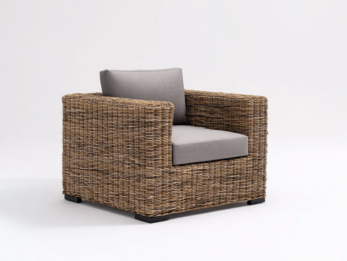 Poltrona da giardino - Rattan-Tessuto - 90x84x78 cm - Marrone-Grigio - Stile moderno