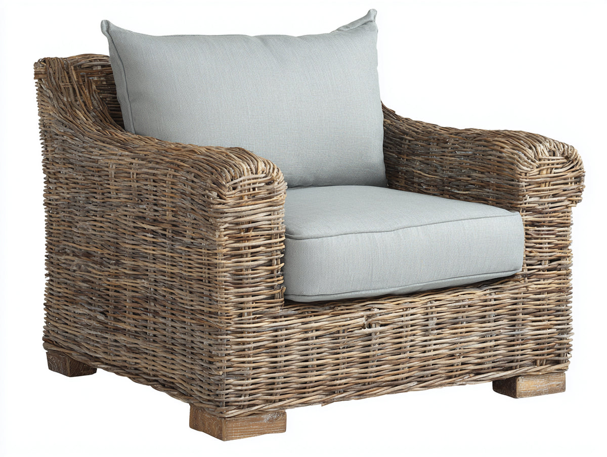 Poltrona da giardino - Rattan-Tessuto - 102x95x86 cm - Marrone-Grigio chiaro - Stile rustico