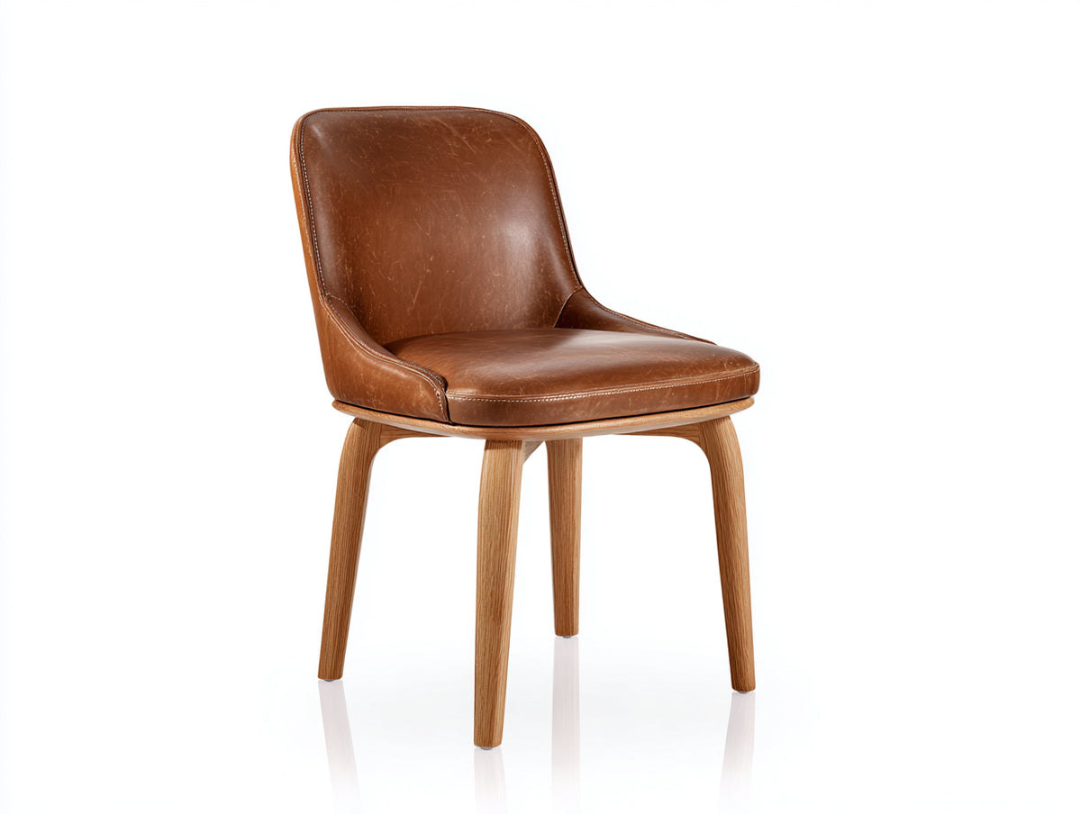 Sedia da pranzo - similpelle-legno - 55x54x82 cm - marrone cognac-legno naturale - stile vintage