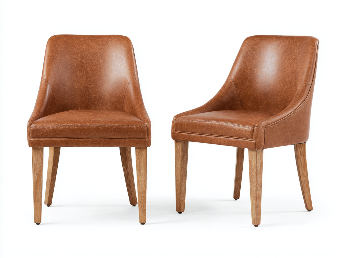 Sedia da pranzo - rivestimento effetto pelle-legno - 55x58x88 cm - marrone cognac-legno naturale - stile contemporaneo