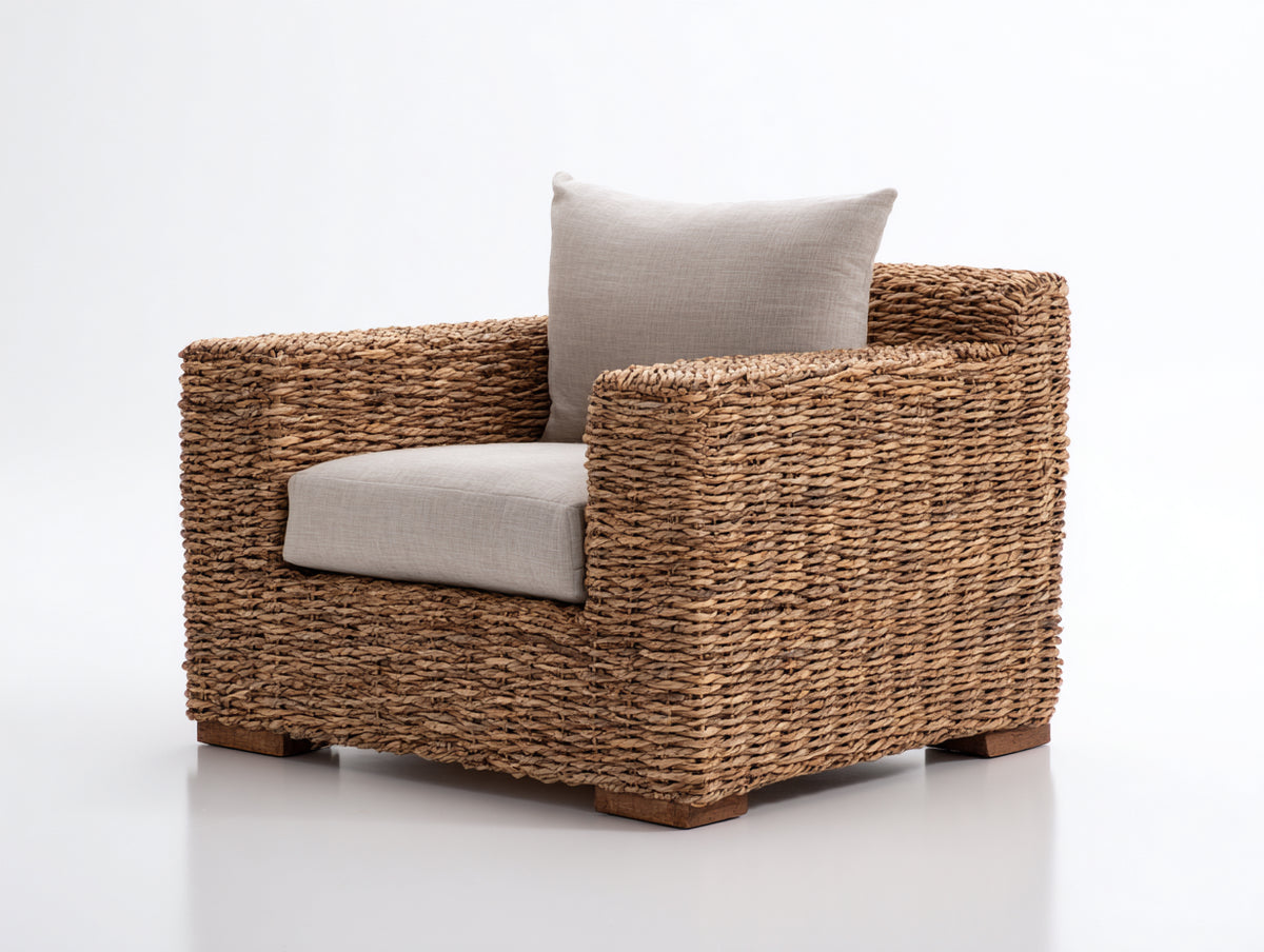 Poltrona da giardino - Rattan-Tessuto - 92x88x79 cm - Naturale-Beige - Stile naturale
