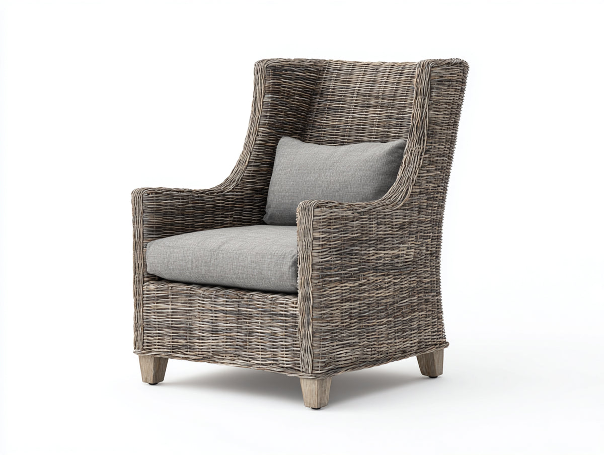 Poltrona da giardino - Rattan-Tessuto-Legno - 94x88x111 cm - Grigio tortora-Grigio chiaro - Stile rustico