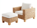 Poltrona da giardino - Rattan-Tessuto-Legno - 92x87x80 cm - Naturale-Crema - Stile contemporaneo