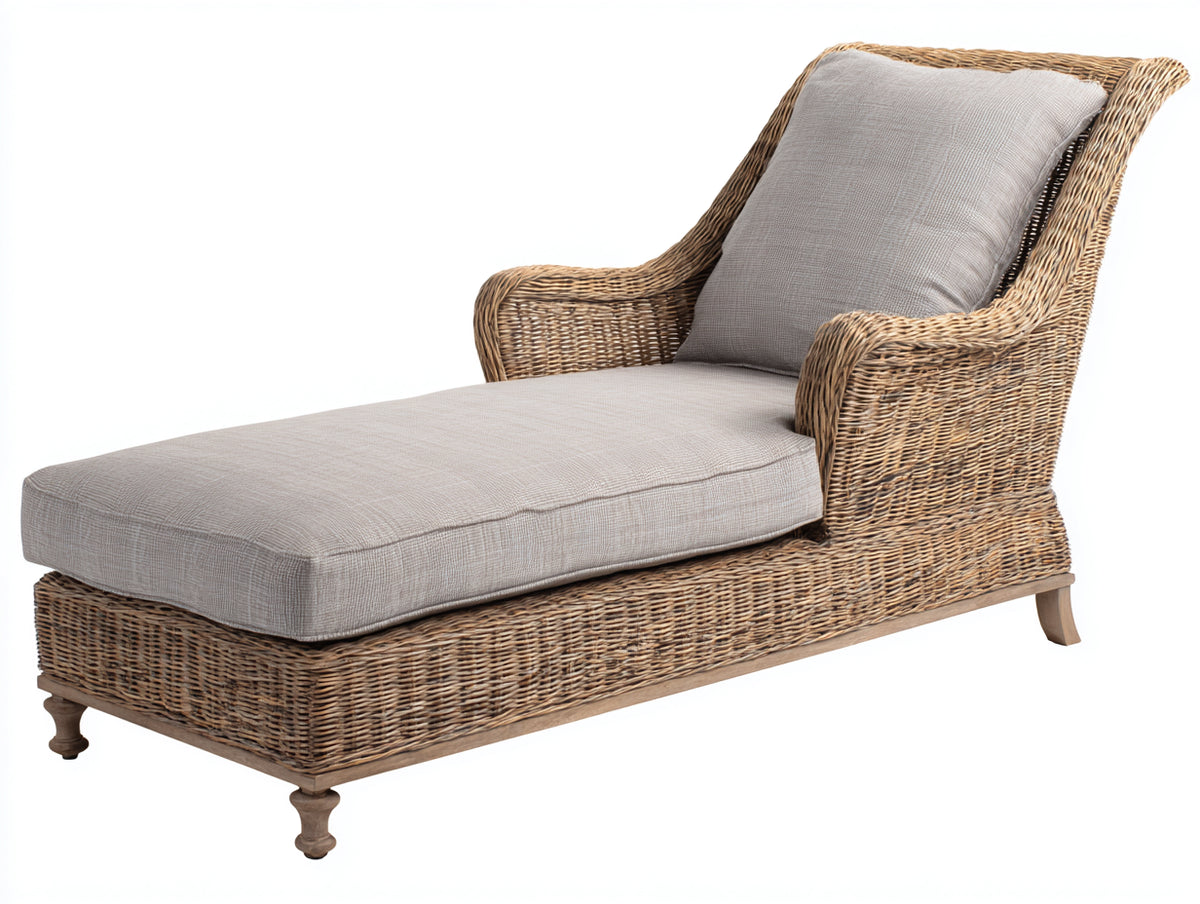 Lettino prendisole - Rattan-Tessuto-Legno - 195x88x96 cm - Naturale-Beige - Stile classico